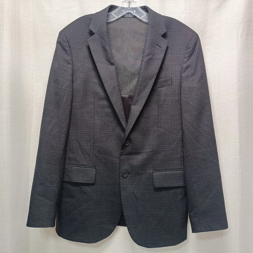 Jos A Bank Travel Tech Slim Fit‎ Mens 40R Black Plaid Wool Poly Blazer 2 Button